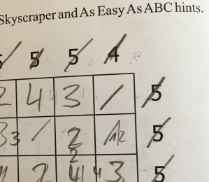 A corner of a Skyscraper / Easy as ABC puzzle.