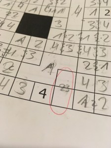 Two unfilled cells in the Numbers Not Touching.